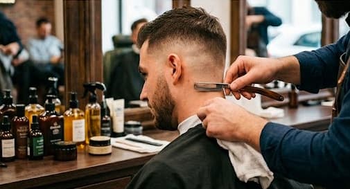 Rasage traditionnel au coupe-chou dans un barbershop