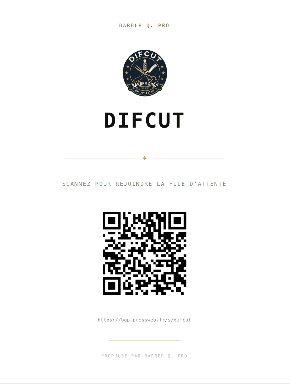Affiche avec QR code à scanner pour rejoindre la file d'attente du salon
